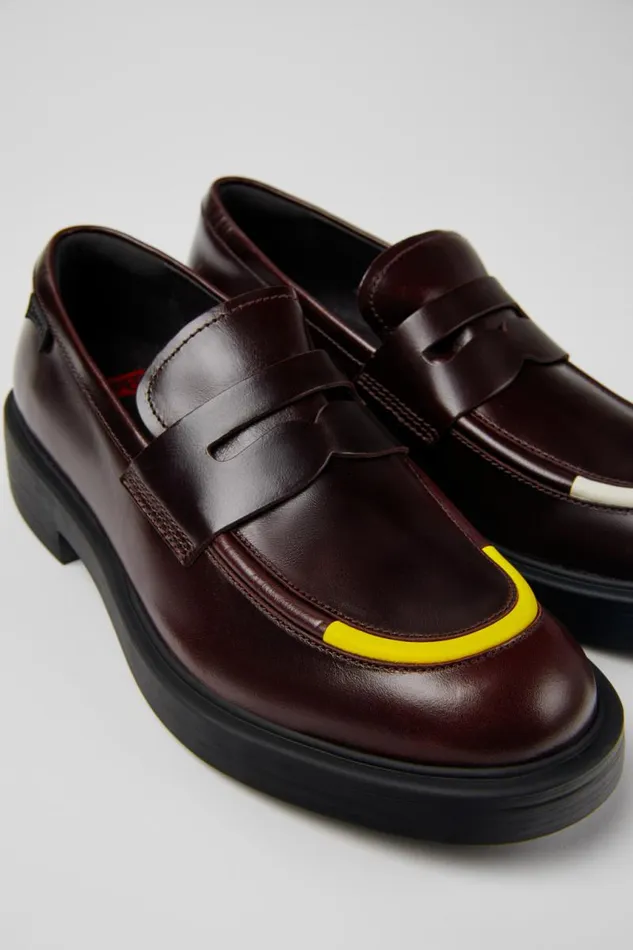 Men Camper Formal Shoes Twins Burgundy Leather Shoes