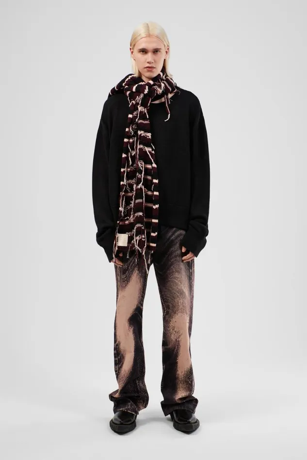 Men Camper Knit Knit Scarf Brown Intarsia Knit Scarf