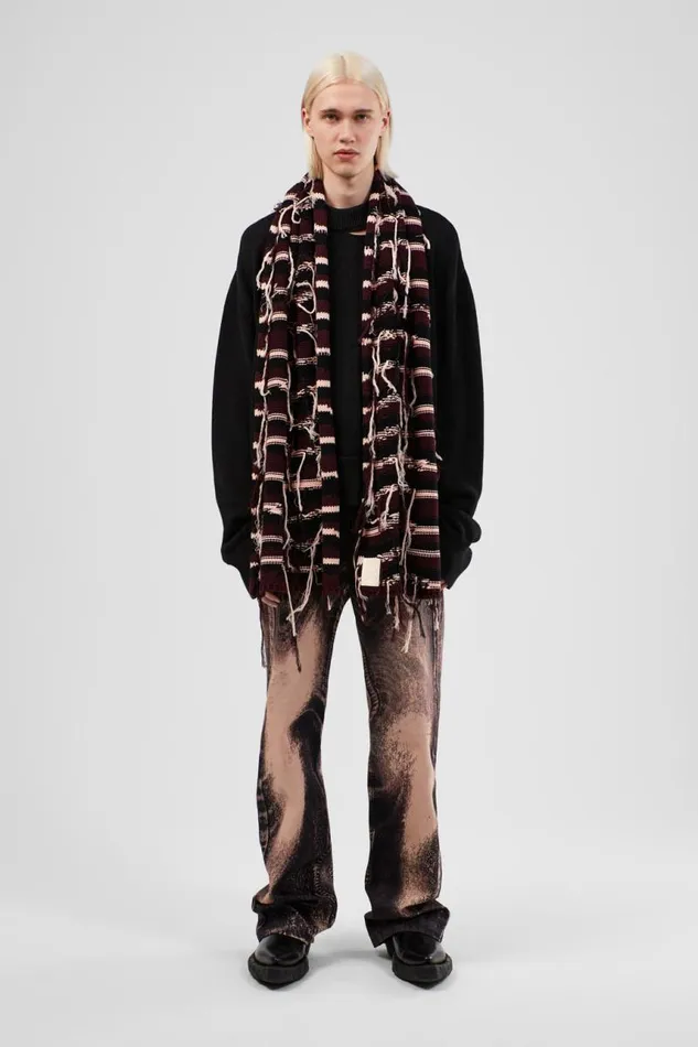 Men Camper Knit Knit Scarf Brown Intarsia Knit Scarf