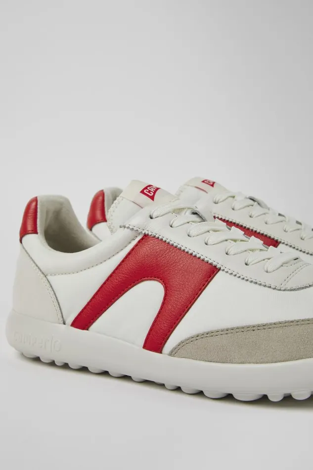 Men Camper Sneakers Pelotas XLite White And Red Textile And Leather Sneakers