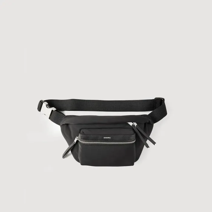 Men Crossbody Bags SANDRO Canvas And Leather Belt Bag Black