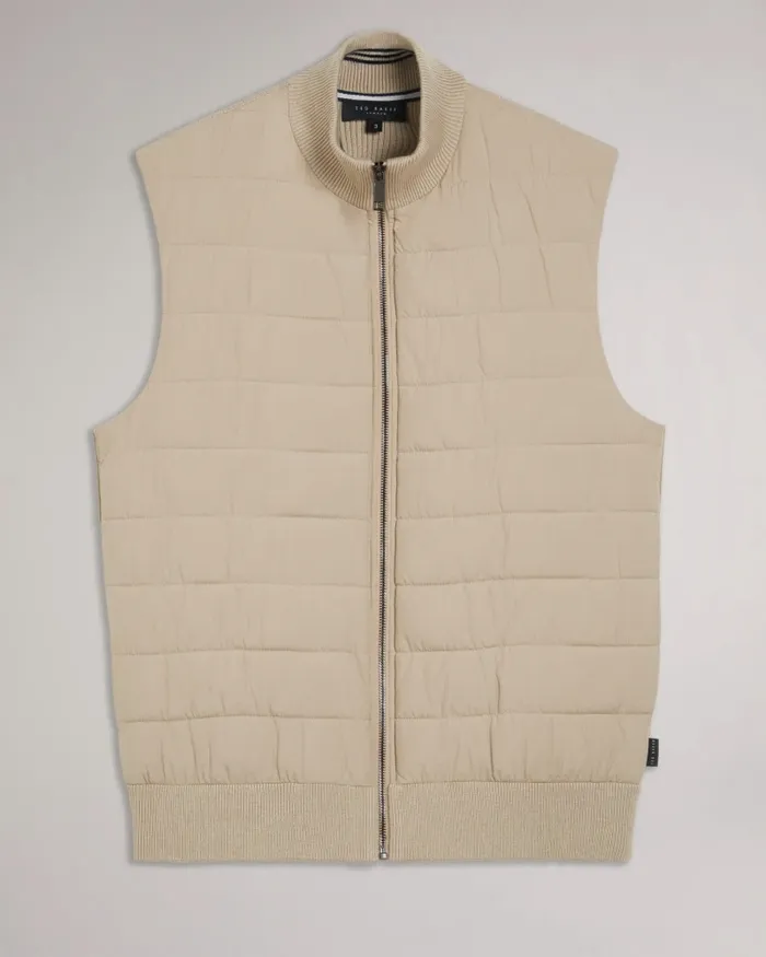 Men DEJAS 8211 Funnel Neck Gilet With Knitted Back Natural Ted Baker Jumpers and Knitwear