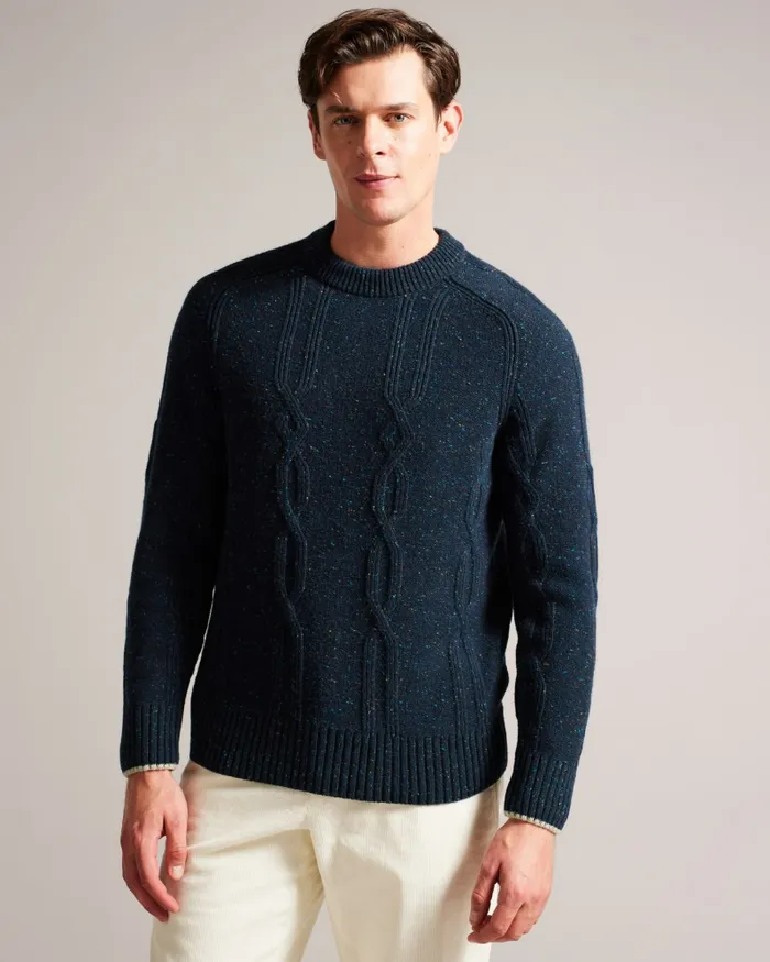 Men ENROE 8211 Crew Neck Jumper With Cable Detail Navy Ted Baker Jumpers and Knitwear Men ENROE 8211 Crew Neck Jumper With Cable Detail Navy Ted Baker Jumpers and Knitwear