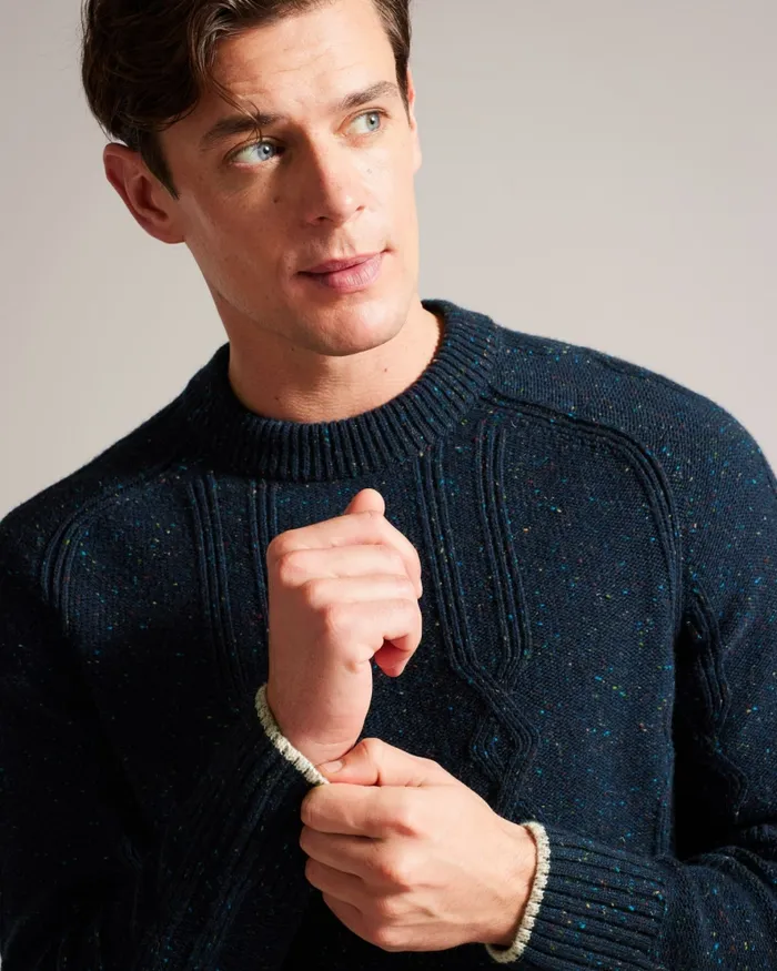 Men ENROE 8211 Crew Neck Jumper With Cable Detail Navy Ted Baker Jumpers and Knitwear Men ENROE 8211 Crew Neck Jumper With Cable Detail Navy Ted Baker Jumpers and Knitwear