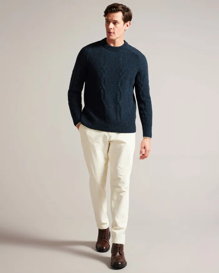 Men ENROE 8211 Crew Neck Jumper With Cable Detail Navy Ted Baker Jumpers and Knitwear Men ENROE 8211 Crew Neck Jumper With Cable Detail Navy Ted Baker Jumpers and Knitwear