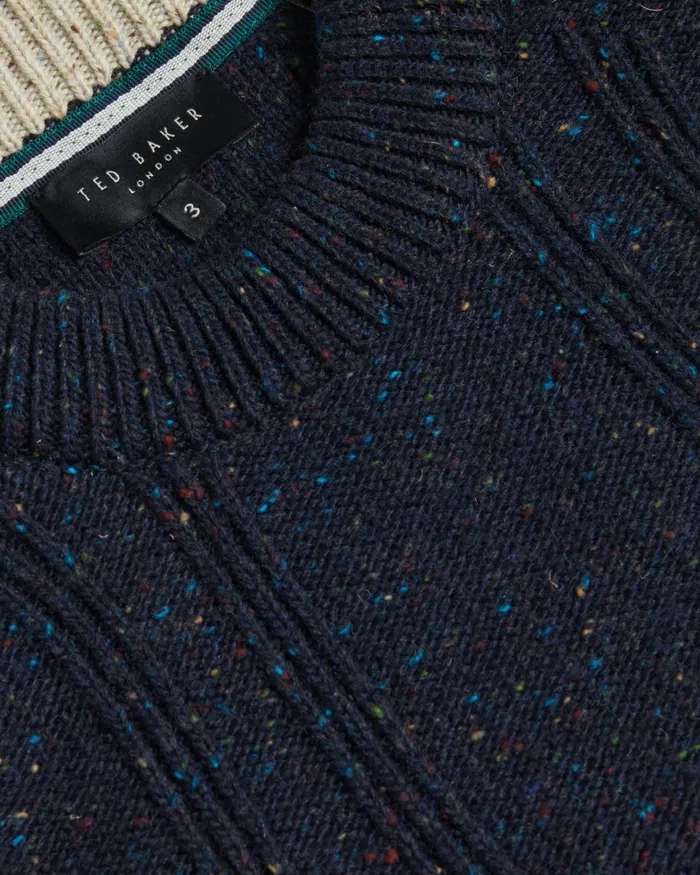 Men ENROE 8211 Crew Neck Jumper With Cable Detail Navy Ted Baker Jumpers and Knitwear Men ENROE 8211 Crew Neck Jumper With Cable Detail Navy Ted Baker Jumpers and Knitwear