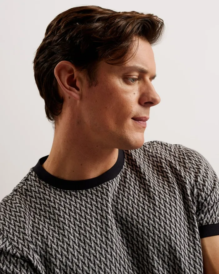 Men FINITY 8211 Jacquard Geometric Cotton TShirt Black Ted Baker Tops Men FINITY 8211 Jacquard Geometric Cotton TShirt Black Ted Baker Tops