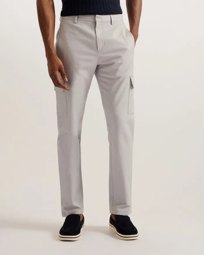 Men HAKKNEE 8211 Slim Fit Cotton Cargo Trousers Light Grey Ted Baker Trousers and Chinos Men HAKKNEE 8211 Slim Fit Cotton Cargo Trousers Light Grey Ted Baker Trousers and Chinos