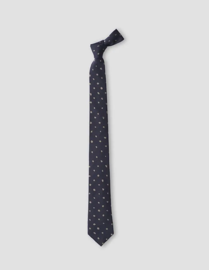 Men Hand Drawn Spot Tie Navy Pewter Margaret Howell Ties and Scarves