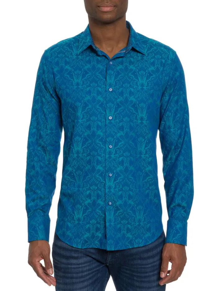 Men HIGHLAND 3 LONG SLEEVE BUTTON DOWN SHIRT Turquoise Robert Graham Button Down Shirts