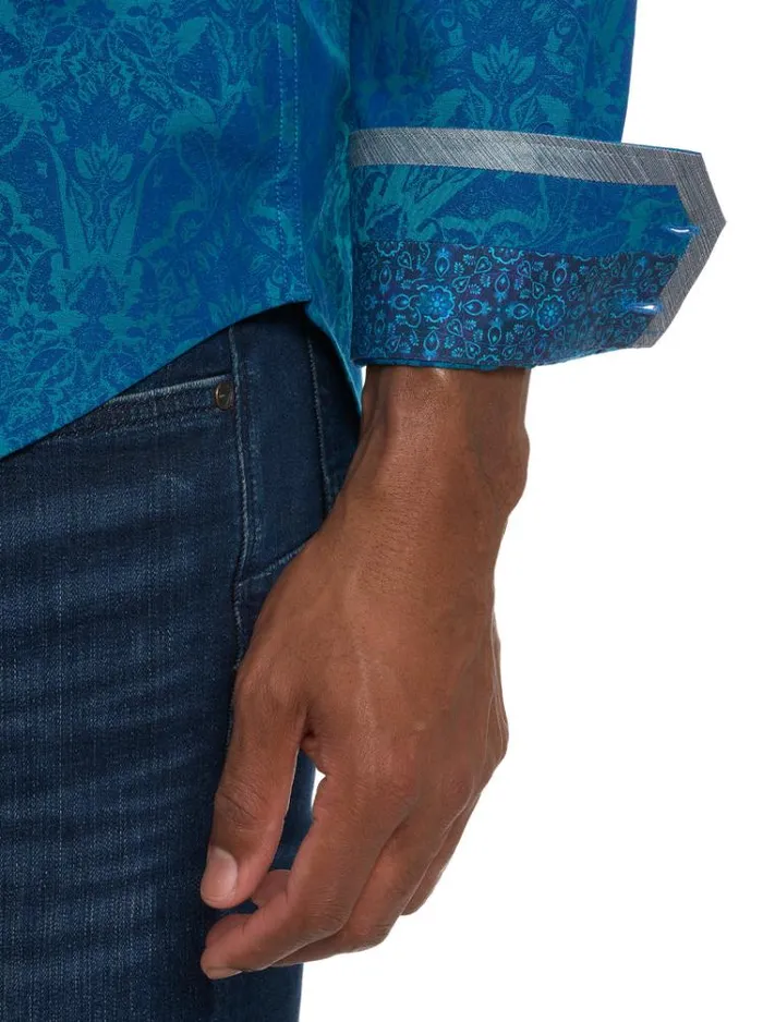 Men HIGHLAND 3 LONG SLEEVE BUTTON DOWN SHIRT Turquoise Robert Graham Button Down Shirts