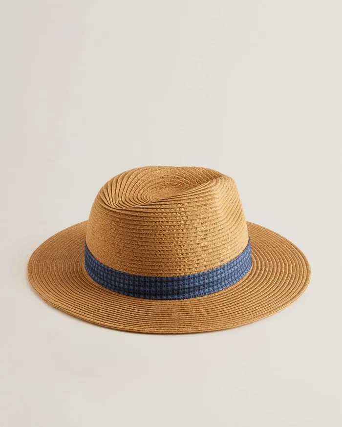 Men HURCANN 8211 Woven Fedora Hat With Printed Trim Natural Ted Baker Swimwear and Beachwear