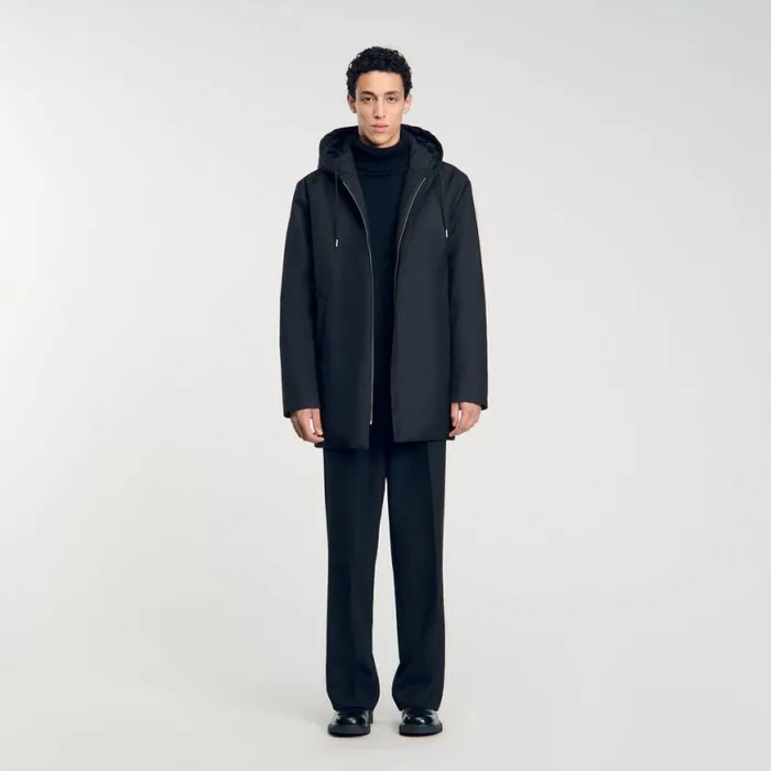 Men Jackets SANDRO Hooded Parka With Zip Black