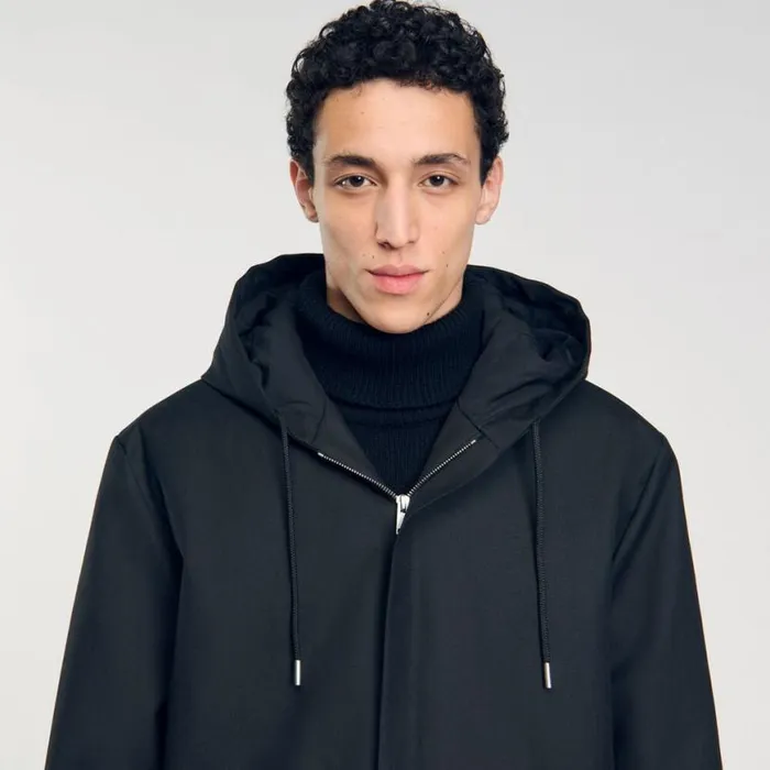 Men Jackets SANDRO Hooded Parka With Zip Black