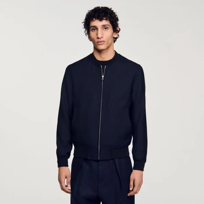 Men Jackets SANDRO Zipup Varsity Jacket Navy Blue