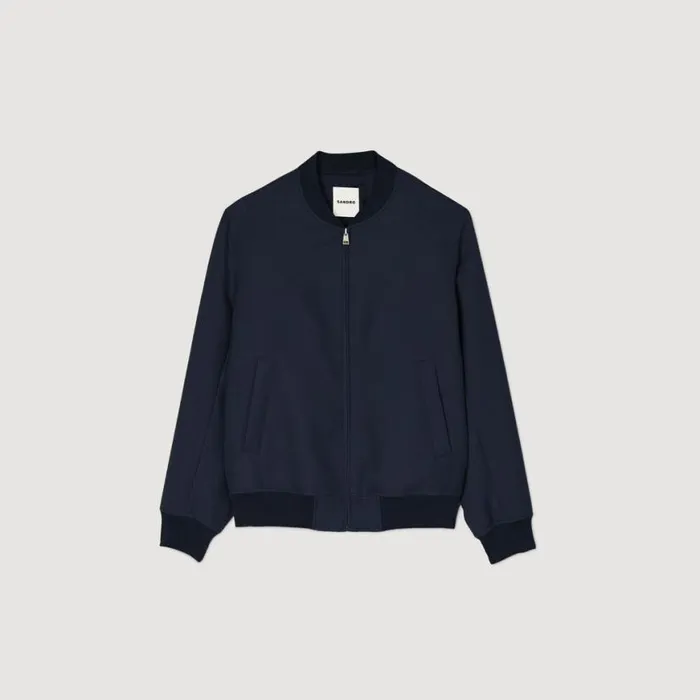 Men Jackets SANDRO Zipup Varsity Jacket Navy Blue