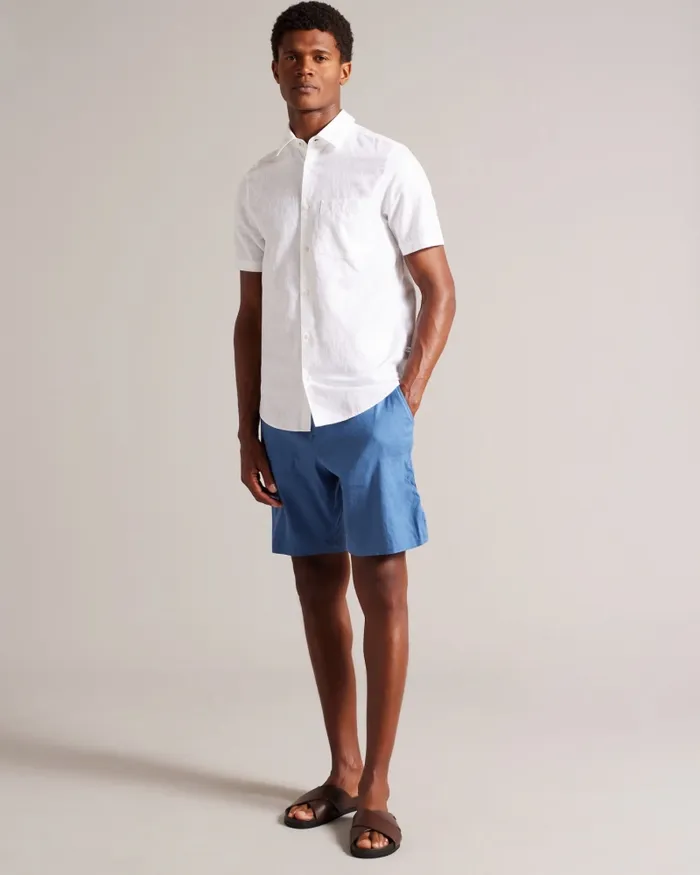 Men KINGFRD 8211 Short Sleeve Linen Shirt White Ted Baker Shirts Men KINGFRD 8211 Short Sleeve Linen Shirt White Ted Baker Shirts