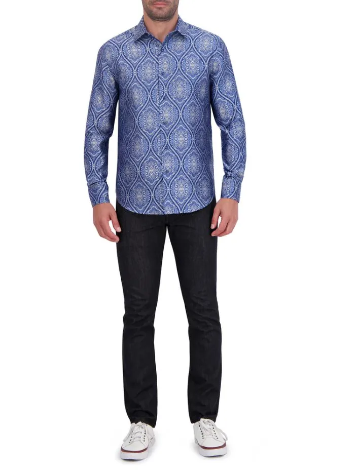 Men LIMITED EDITION SOVEREIGNTY LONG SLEEVE BUTTON DOWN SHIRT Blue Robert Graham Button Down Shirts