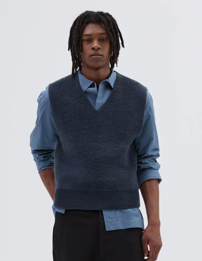 Men Mhl Chunky Ribbed Slipover Uniform Blue Margaret Howell Knitwear