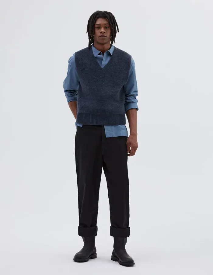Men Mhl Chunky Ribbed Slipover Uniform Blue Margaret Howell Knitwear