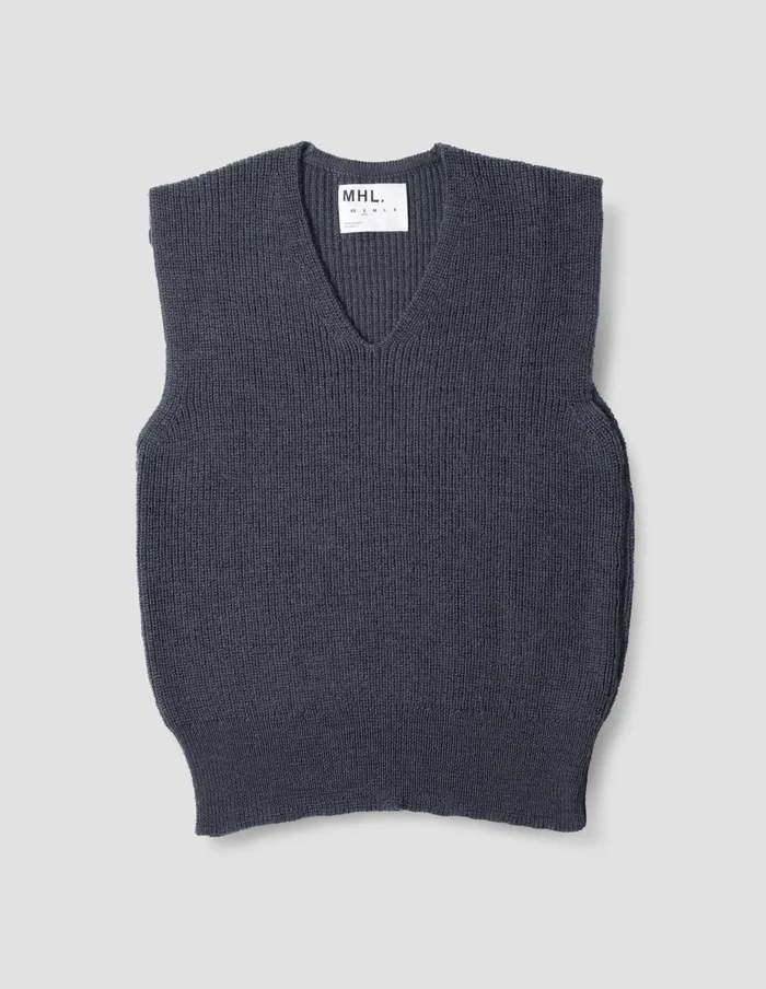 Men Mhl Chunky Ribbed Slipover Uniform Blue Margaret Howell Knitwear