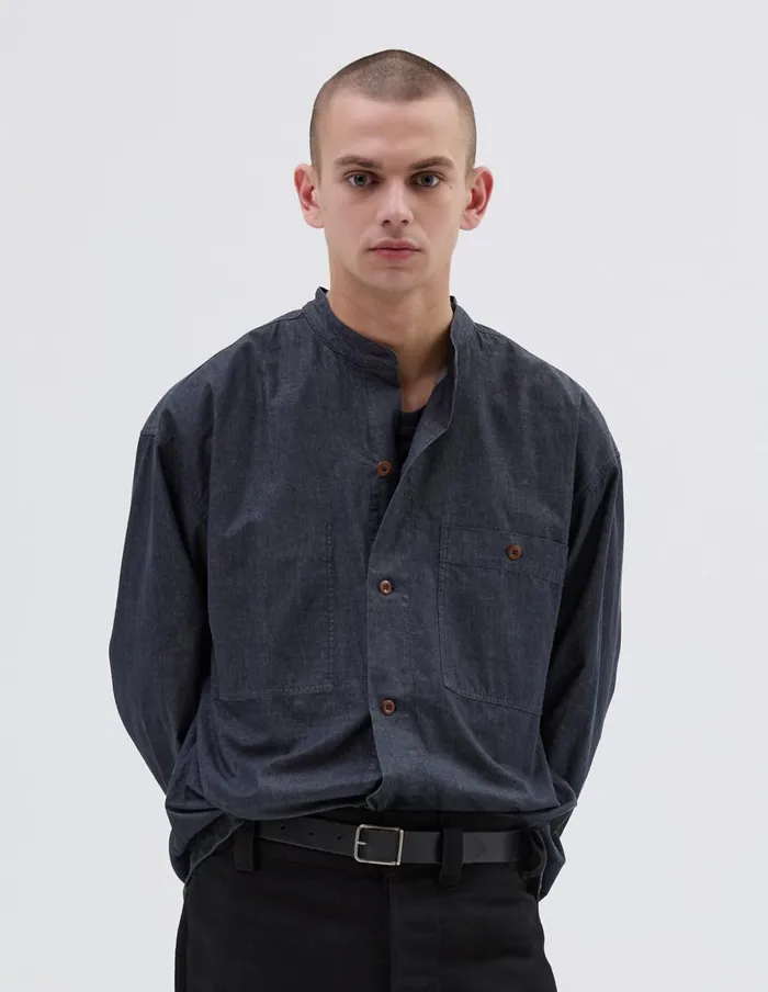 Men Mhl Oversized Collarless Shirt Charcoal Margaret Howell Shirts