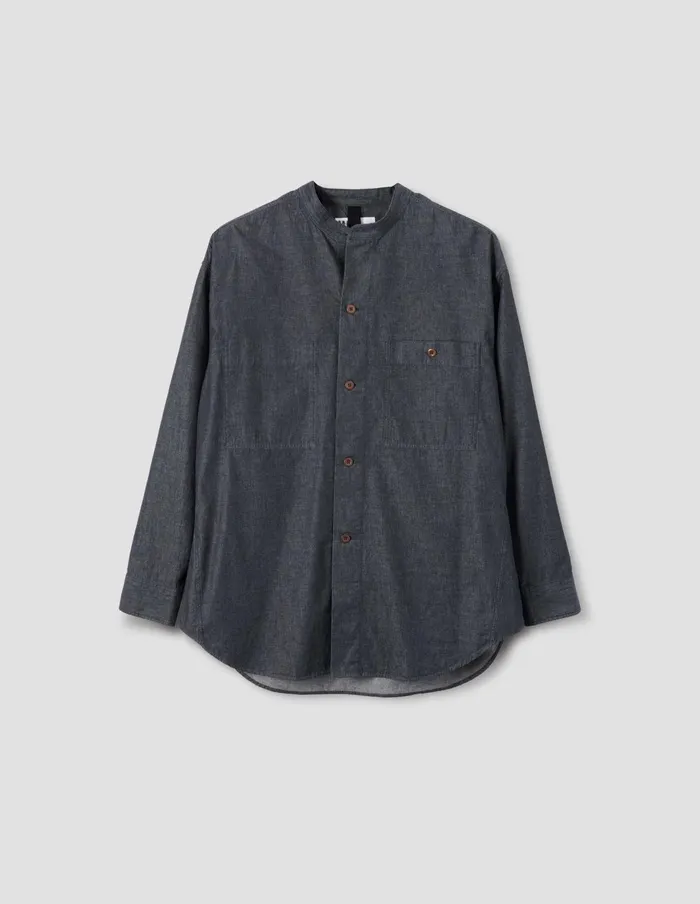 Men Mhl Oversized Collarless Shirt Charcoal Margaret Howell Shirts