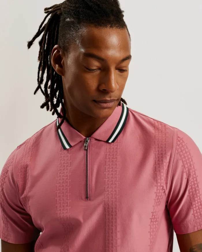 Men ORBITE 8211 Slim Fit Jacquard Zip Polo Shirt Medium Pink Ted Baker Tops Men ORBITE 8211 Slim Fit Jacquard Zip Polo Shirt Medium Pink Ted Baker Tops
