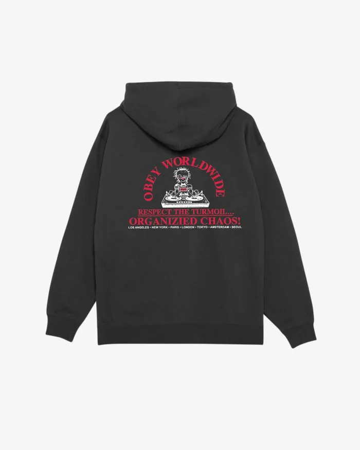Men ORGANIZIED CHAOS HEAVYWEIGHT ZIP HOOD Black OBEY Clothing SWEATSHIRTS