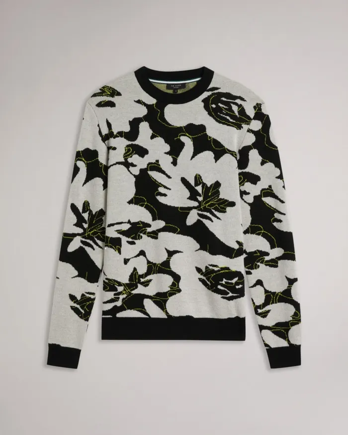 Men OZIER 8211 Floral Merino Wool Jumper Black Ted Baker Jumpers and Knitwear