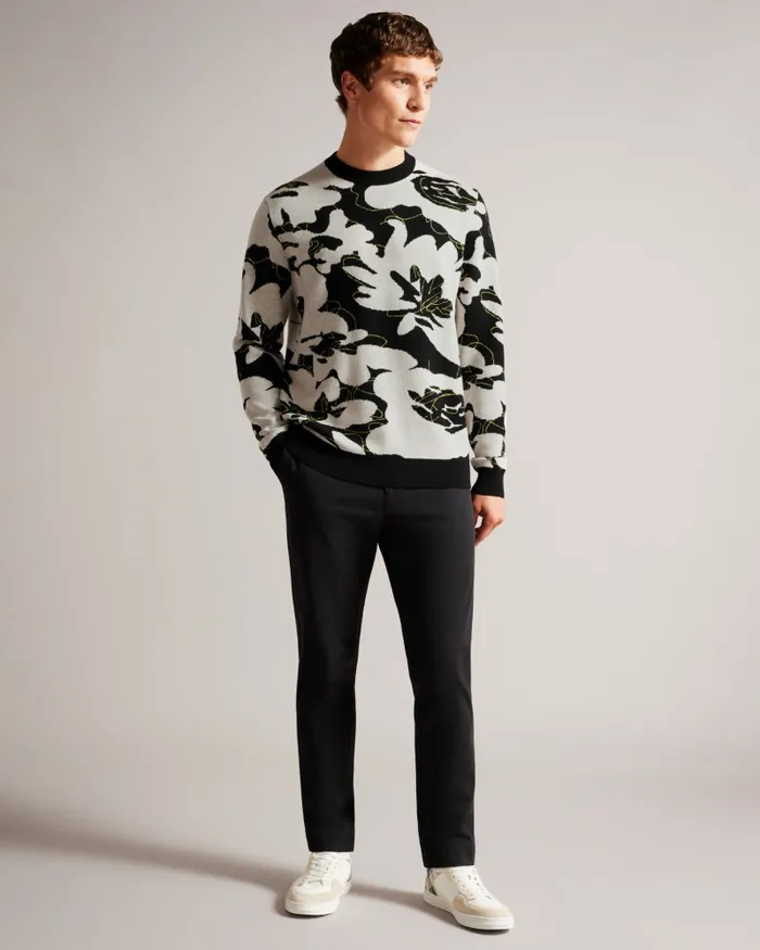 Men OZIER 8211 Floral Merino Wool Jumper Black Ted Baker Jumpers and Knitwear