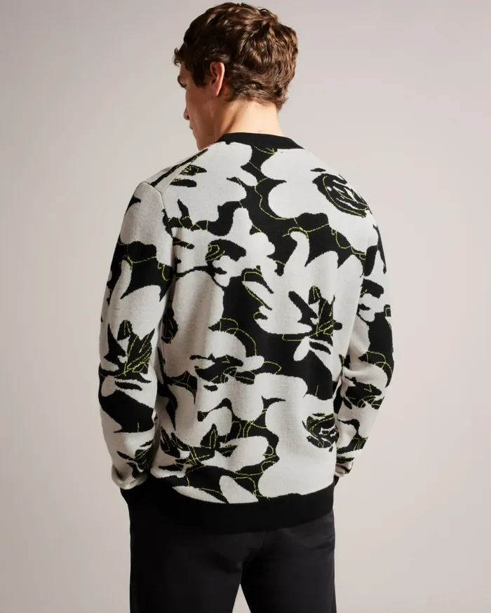 Men OZIER 8211 Floral Merino Wool Jumper Black Ted Baker Jumpers and Knitwear