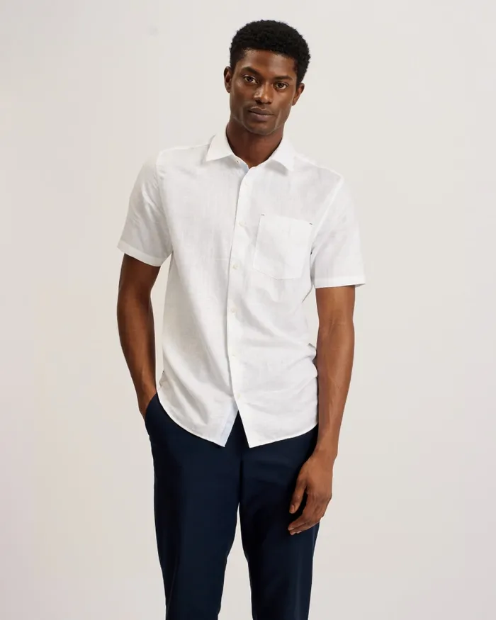 Men PALOMAS 8211 Short Sleeve Linen Cotton Shirt White Ted Baker Shirts Men PALOMAS 8211 Short Sleeve Linen Cotton Shirt White Ted Baker Shirts