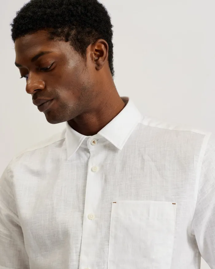 Men PALOMAS 8211 Short Sleeve Linen Cotton Shirt White Ted Baker Shirts Men PALOMAS 8211 Short Sleeve Linen Cotton Shirt White Ted Baker Shirts