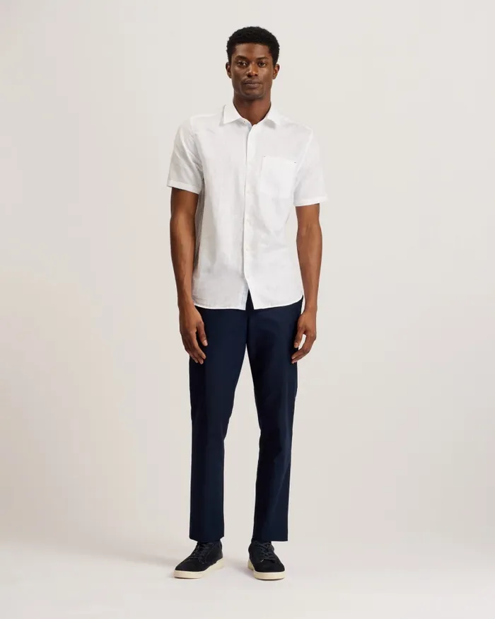 Men PALOMAS 8211 Short Sleeve Linen Cotton Shirt White Ted Baker Shirts Men PALOMAS 8211 Short Sleeve Linen Cotton Shirt White Ted Baker Shirts