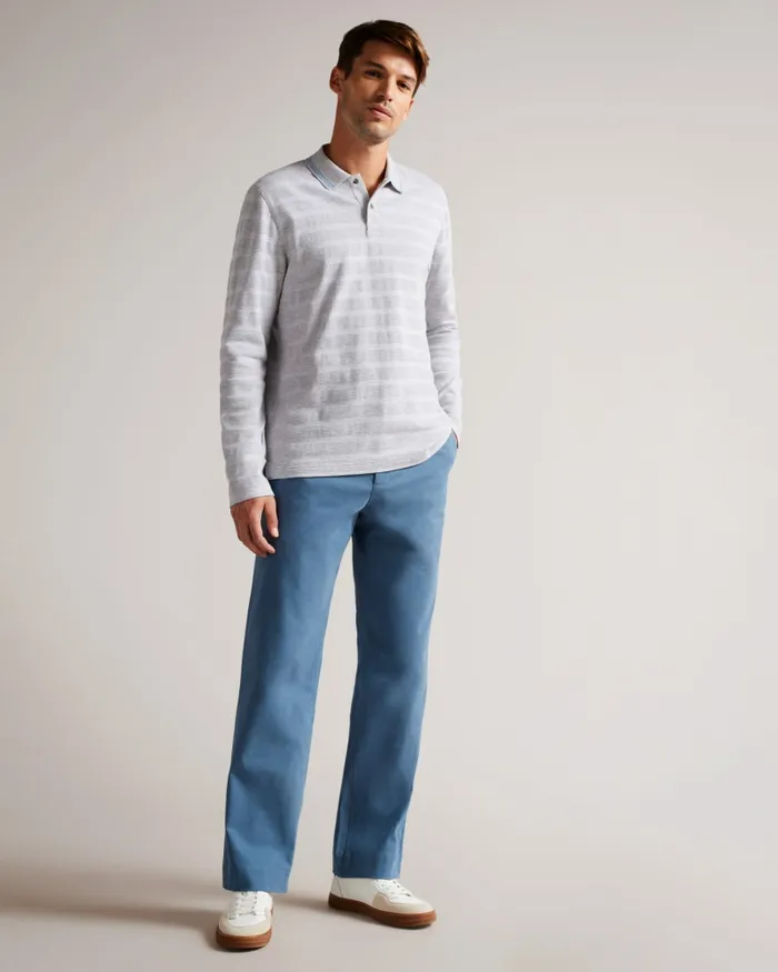 Men PENINE 8211 Long Sleeve Textured Stripe Polo Shirt Greymarl Ted Baker Polo Shirts Men PENINE 8211 Long Sleeve Textured Stripe Polo Shirt Greymarl Ted Baker Polo Shirts