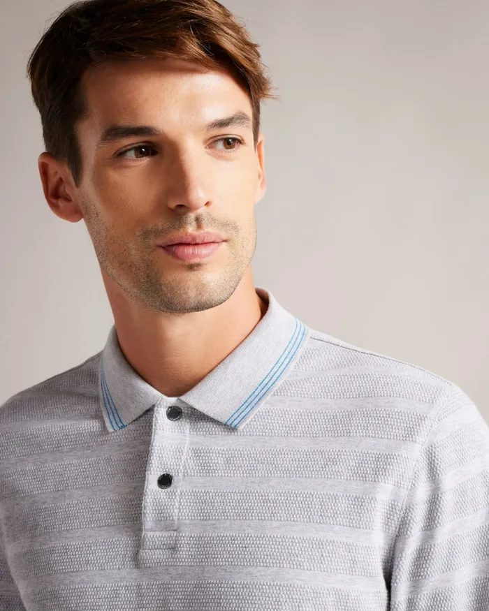 Men PENINE 8211 Long Sleeve Textured Stripe Polo Shirt Greymarl Ted Baker Polo Shirts Men PENINE 8211 Long Sleeve Textured Stripe Polo Shirt Greymarl Ted Baker Polo Shirts