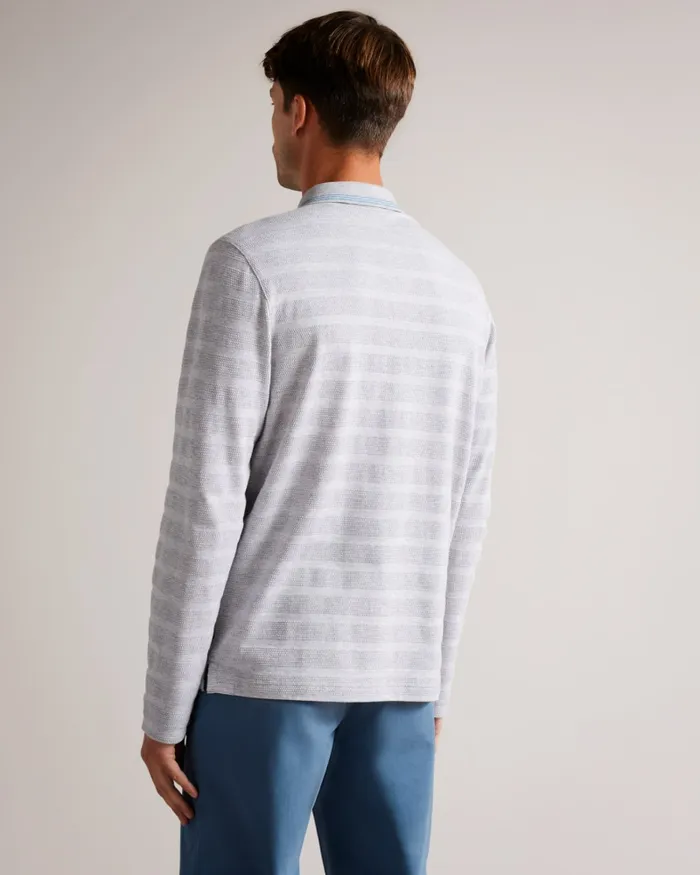 Men PENINE 8211 Long Sleeve Textured Stripe Polo Shirt Greymarl Ted Baker Polo Shirts Men PENINE 8211 Long Sleeve Textured Stripe Polo Shirt Greymarl Ted Baker Polo Shirts