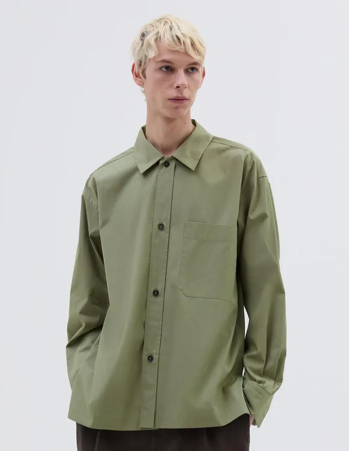 Men Raised Placket Shirt Faded Green Margaret Howell Shirts