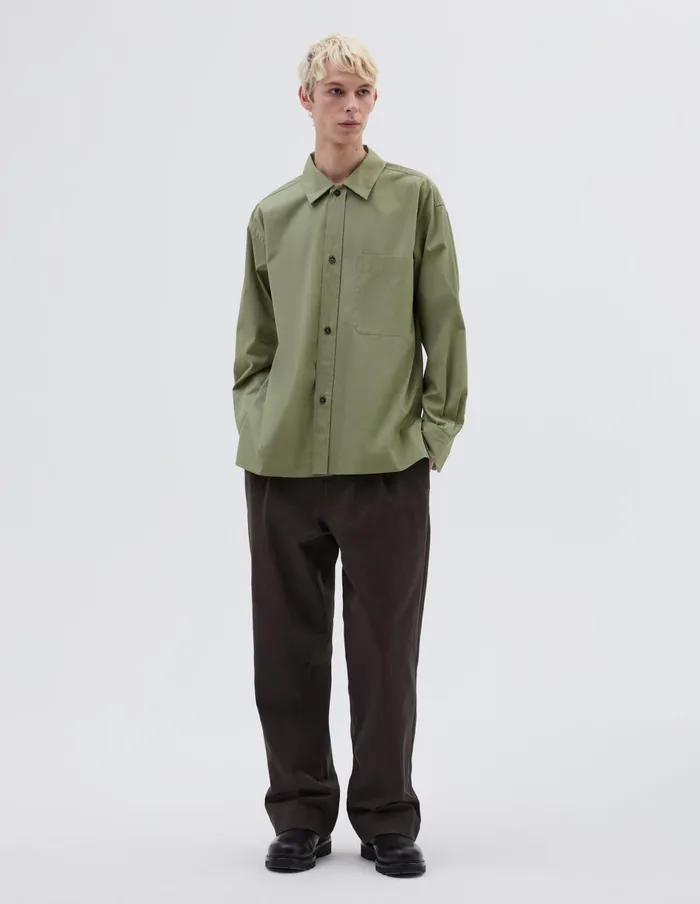 Men Raised Placket Shirt Faded Green Margaret Howell Shirts