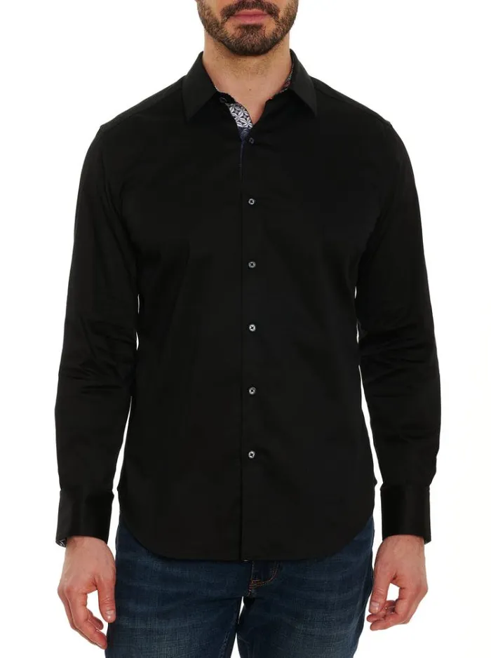 Men RIGHTEOUS 2 LONG SLEEVE BUTTON DOWN SHIRT Black Robert Graham Button Down Shirts