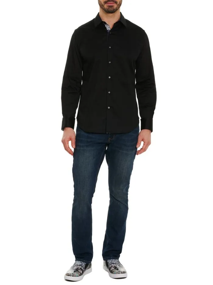 Men RIGHTEOUS 2 LONG SLEEVE BUTTON DOWN SHIRT Black Robert Graham Button Down Shirts