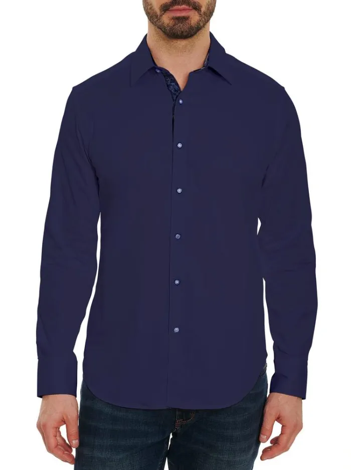 Men RIGHTEOUS 2 LONG SLEEVE BUTTON DOWN SHIRT Black Robert Graham Button Down Shirts