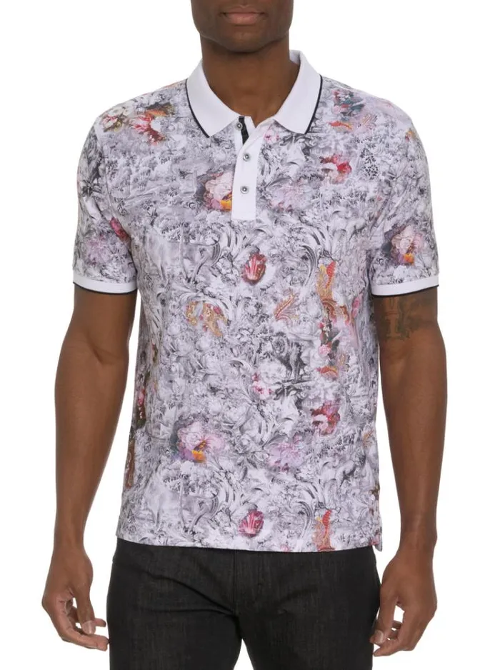 Men ROARING FLORAL POLO White Robert Graham Polos and TShirts