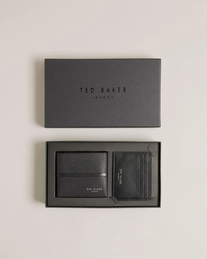 Men SAUNDER 8211 Saffiano Wallet And Card Holder Set Black Ted Baker Wallets and Cardholders