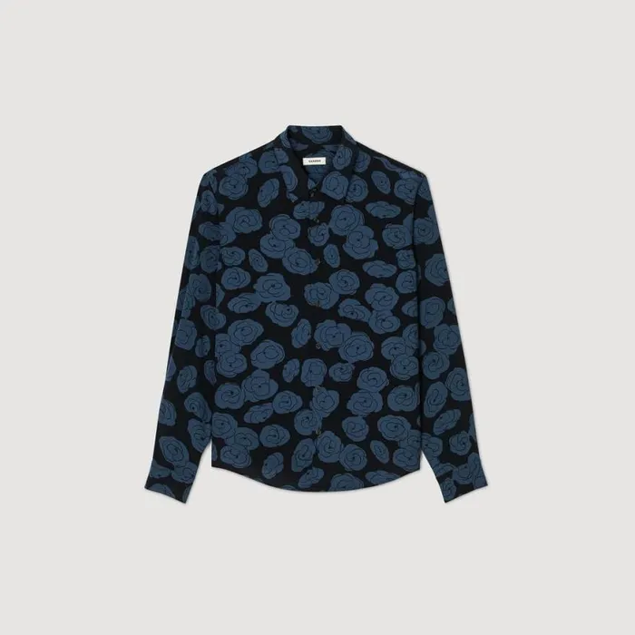 Men Shirts SANDRO Camellia Motif Shirt Black