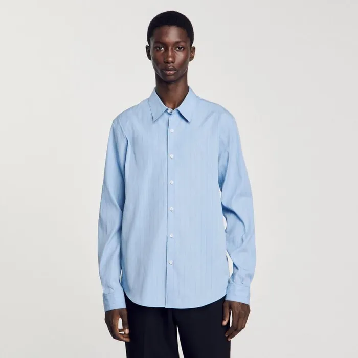 Men Shirts SANDRO Striped Shirt Sky Blue
