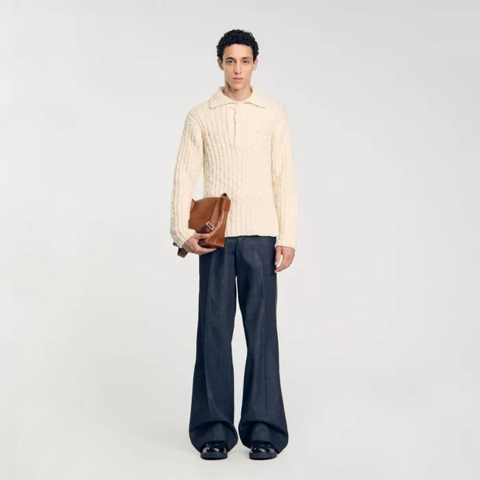 Men Sweaters and Cardigans SANDRO Chunky Knit Polo Neck Jumper Beige