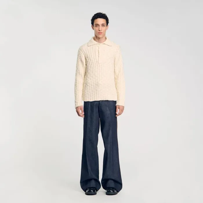 Men Sweaters and Cardigans SANDRO Chunky Knit Polo Neck Jumper Beige