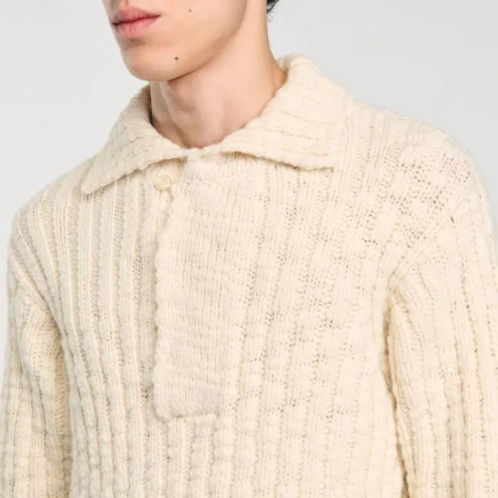 Men Sweaters and Cardigans SANDRO Chunky Knit Polo Neck Jumper Beige